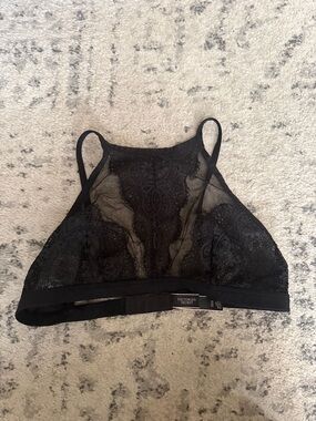 Victoria's Secret Black Lace High-Neck Bralette with Sheer Panels